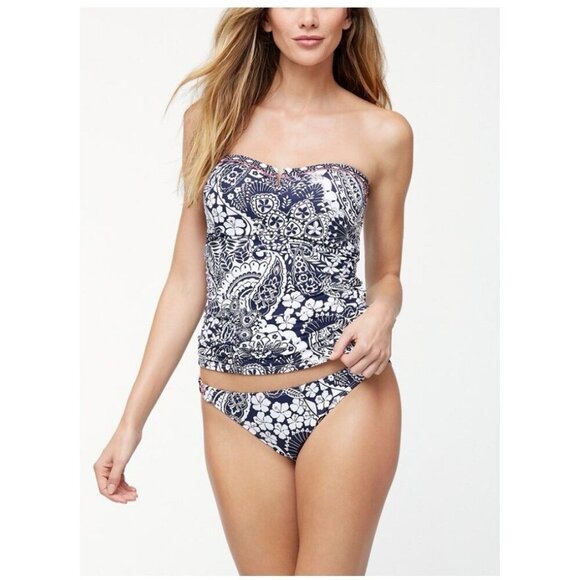 Tommy Bahama Paisley Paradise Banding Swim Top Women Large Blue Adjustable - Picture 1 of 10